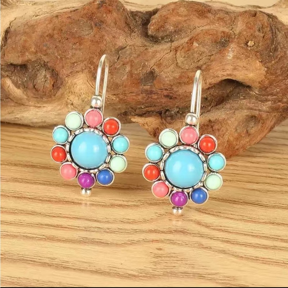 Multicolor Gemstone Silver Earrings - image 3